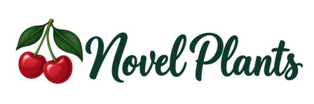 Novel Plants script logo with cherry icon